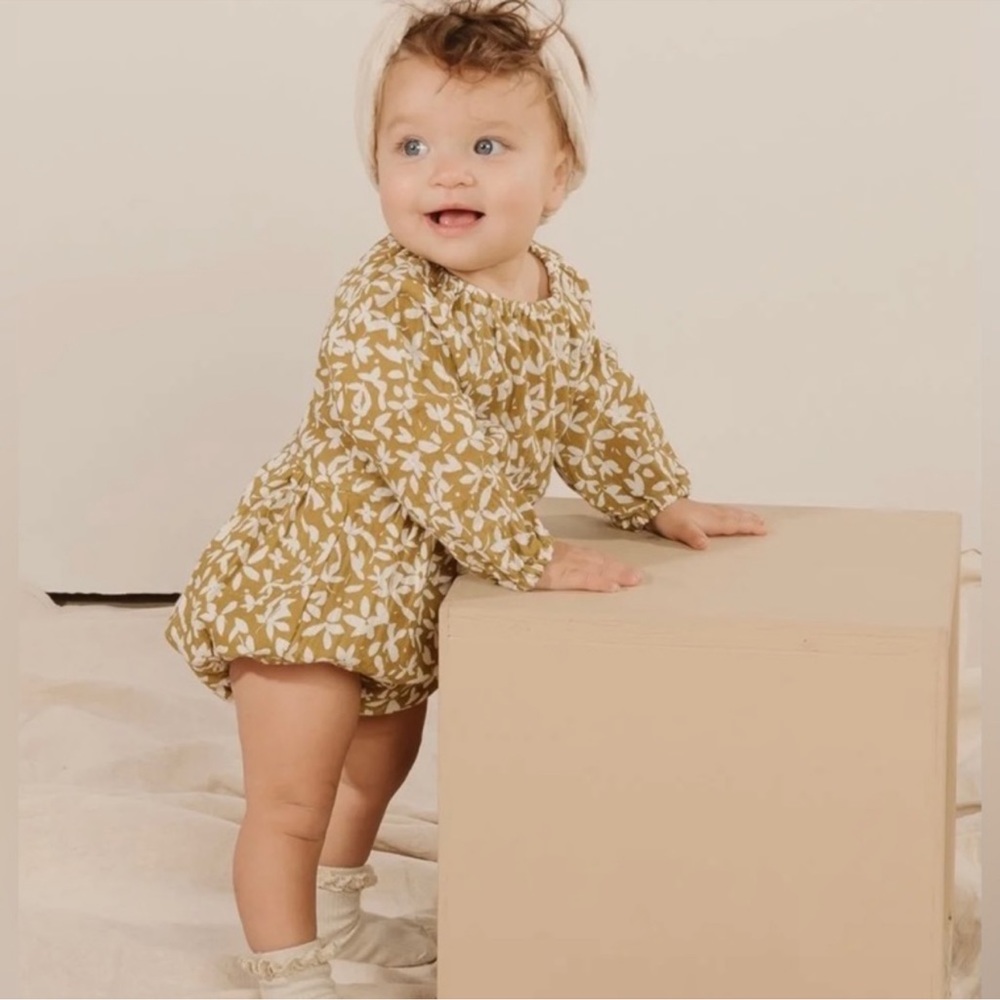 Rylee + Cru Long Sleeve Bubble Romper Ditsy Floral Gold Toddler Girl Sz 2-3 - Picture 2 of 6
